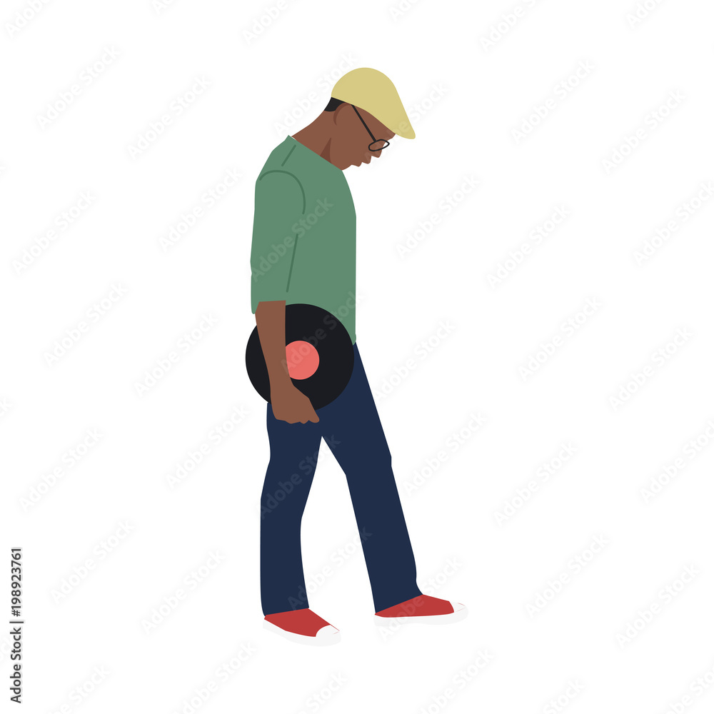 Illustrated man holding classical vinyl record Illustrated man holding classical vinyl record