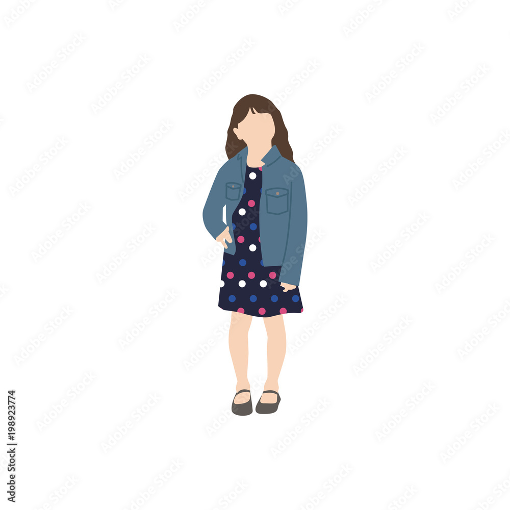Illustrated little girl standing alone Illustrated little girl standing alone