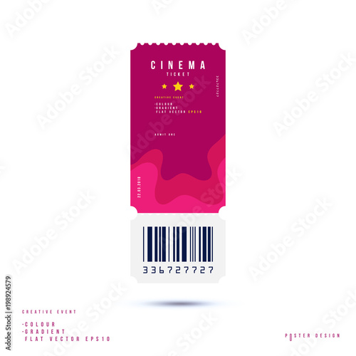 Cinema ticket realistic isolated on white background with shadow. Flat vector illustration EPS 10