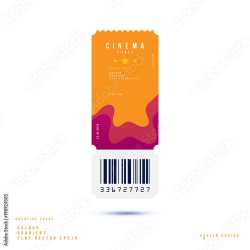 Cinema ticket realistic isolated on white background with shadow. Flat vector illustration EPS 10