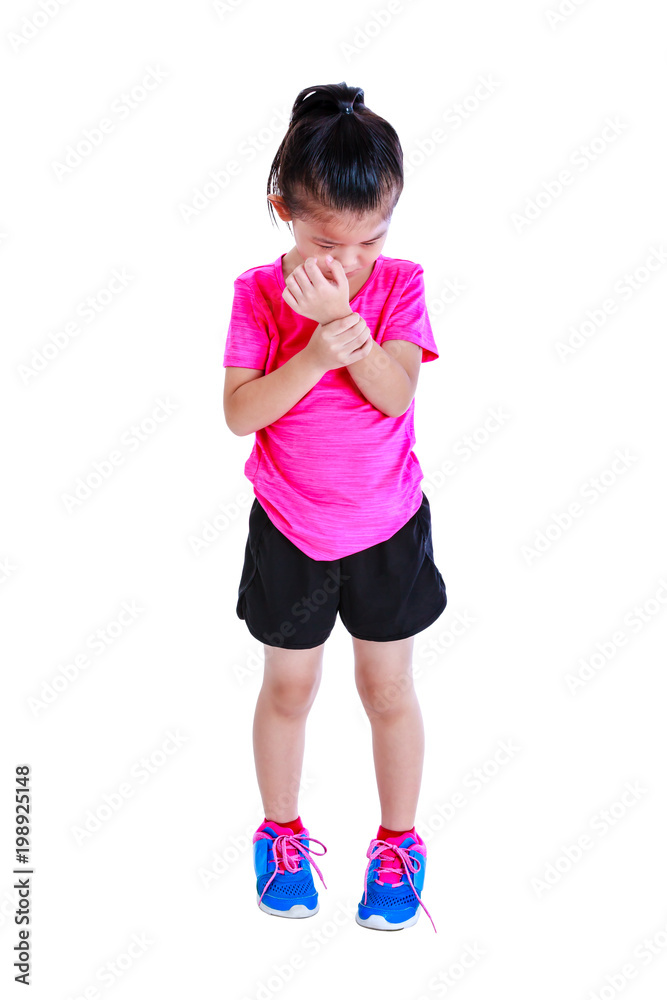 Sports injure. Asian child injured at wrist. Isolated on white background. Sports injure. Asian child injured at wrist. Isolated on white background.