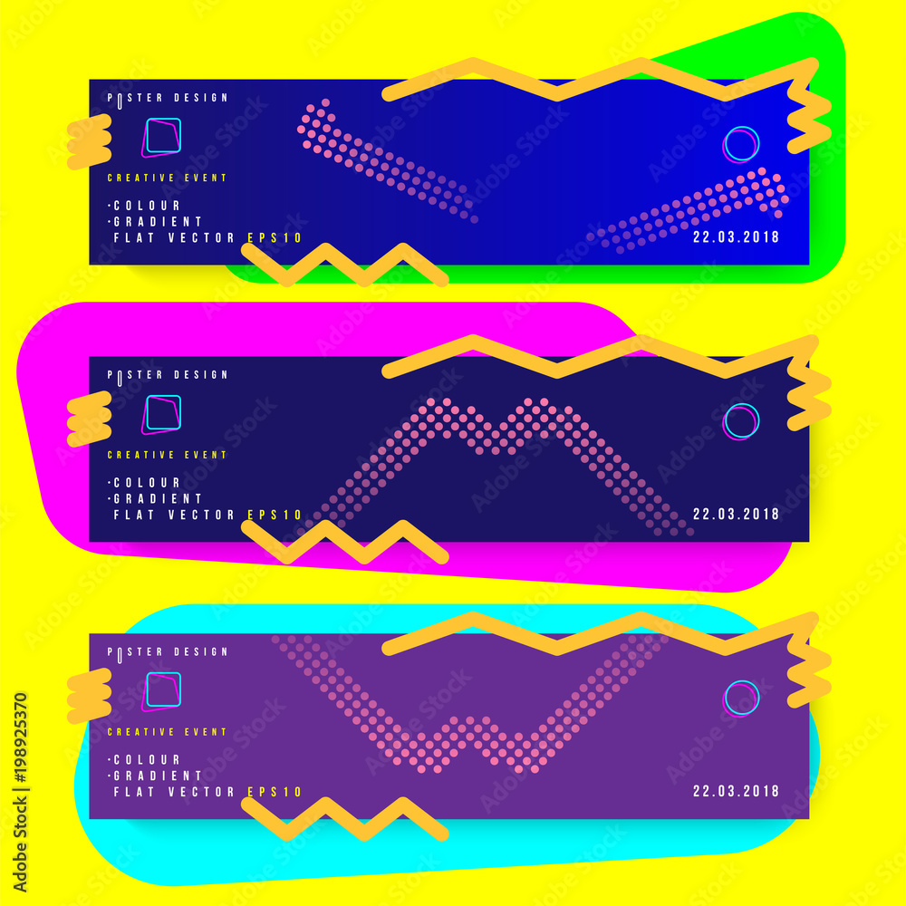 Set abstract creative design poster for creative event with colorful gradient. Template futuristic cover. Flat vector illustration EPS 10