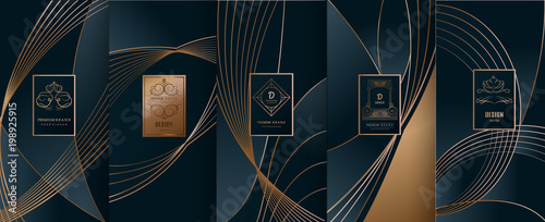 Collection of design elements,labels,icon,frames, for packaging,design of luxury products.for perfume,soap,wine, lotion.Made with golden foil.Isolated on line background.vector illustration