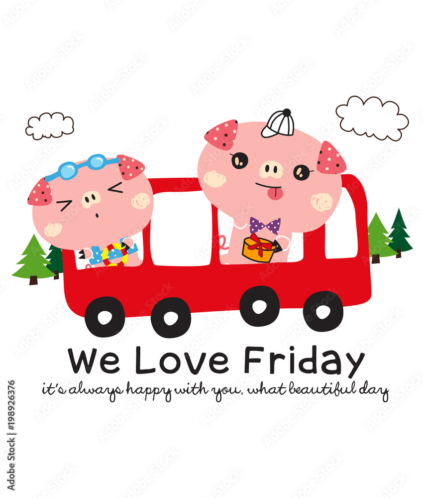 Fototapeta premium cute doodle pig in the bus