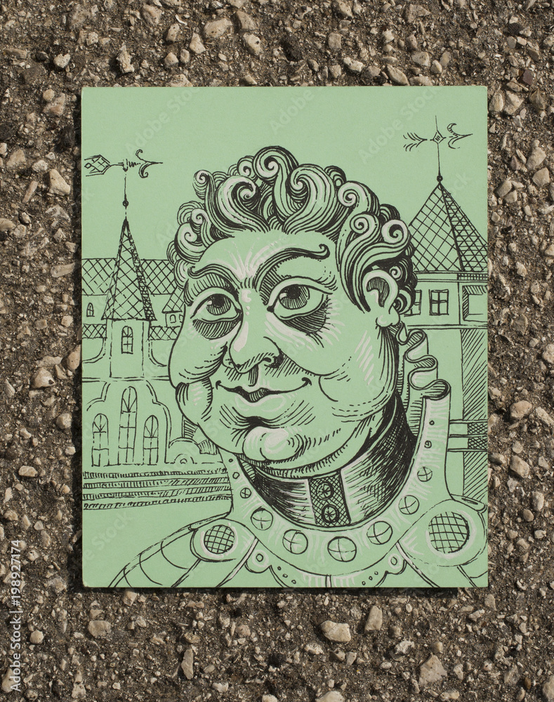 Fototapeta premium The fairy-tale hero. Graphic portrait - illustration. A warrior is a fantastic image.