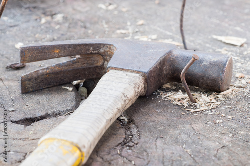 Hammer and nails Close Up.