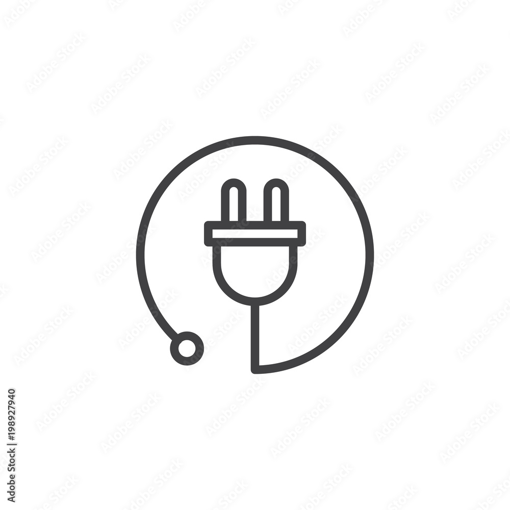 Electric plug outline icon. linear style sign for mobile concept and web design. Power cord simple line vector icon. Symbol, logo illustration. Pixel perfect vector graphics Electric plug outline icon. linear style sign for mobile concept and web design. Power cord simple line vector icon. Symbol, logo illustration. Pixel perfect vector graphics
