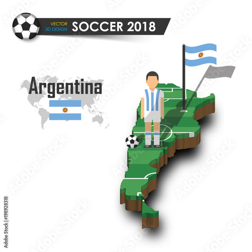 Argentina national soccer team . Football player and flag on 3d design country map . isolated background . Vector for international world championship tournament 2018 concept