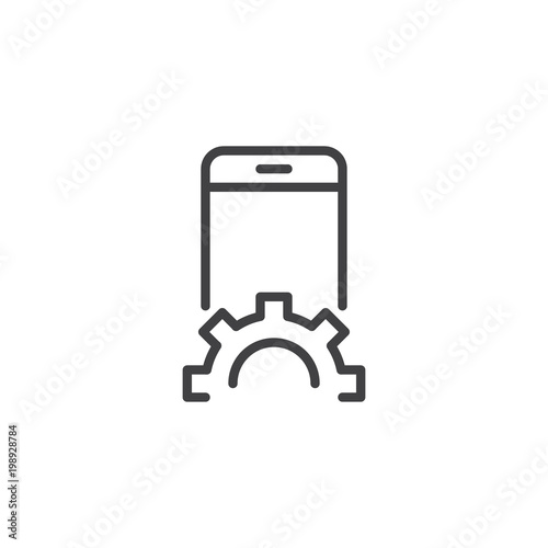 Mobile Setup outline icon. linear style sign for mobile concept and web design. Smartphone and gear simple line vector icon. Symbol, logo illustration. Pixel perfect vector graphics