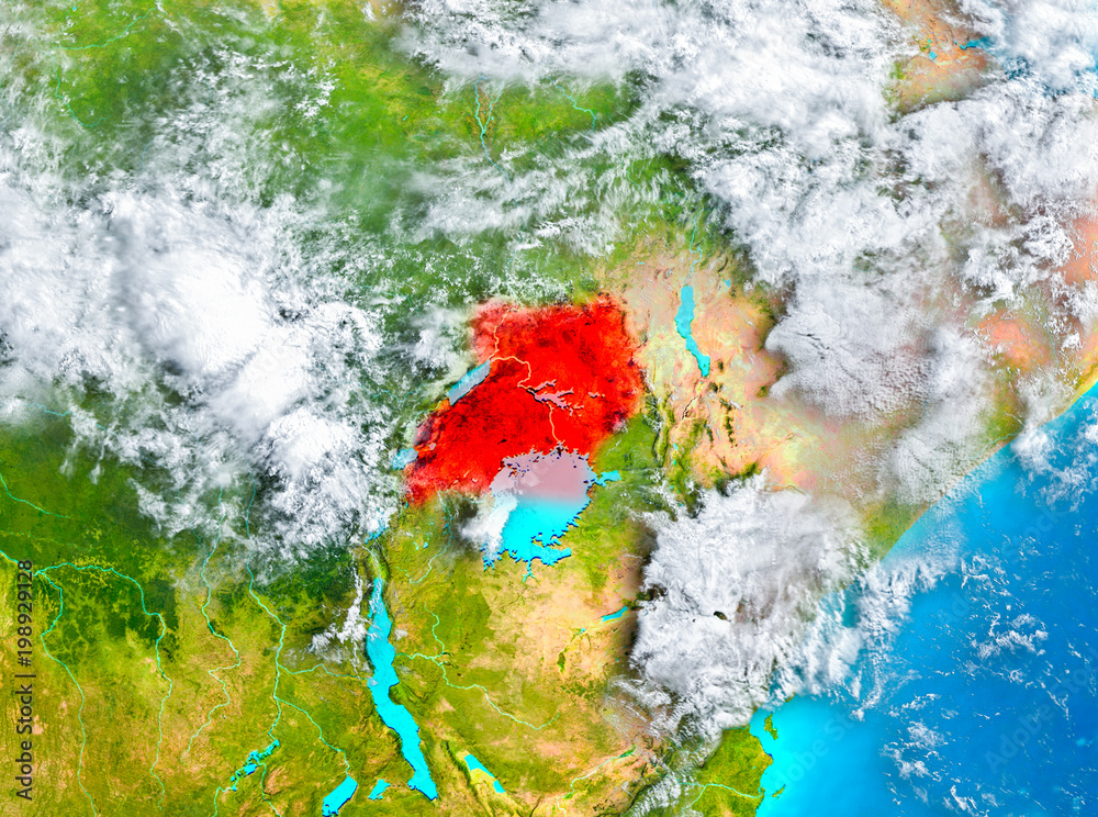 Uganda in red on Earth