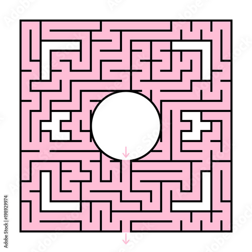 A square labyrinth with a circular center. Vector illustration isolated on white background. With a place for your image