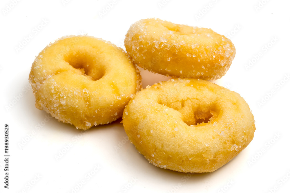 Donuts with sugar on a white background