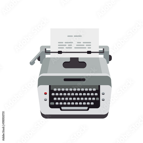 Old typewriter, vintage machine, typewriter for typing text, and paper.