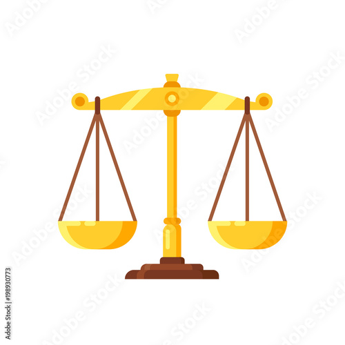 Beautiful golden scales. Weighing decisions, judgments, symbol justice and balance.
