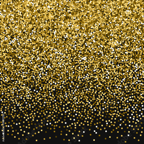 Gold glitter. Top gradient with gold glitter on black background. Breathtaking Vector illustration.