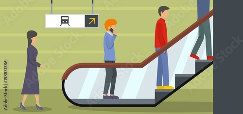 Escalator banner horizontal. Flat illustration of escalator vector banner horizontal for web