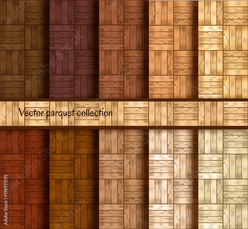 Vector wooden parquet patterns collection - realistic wood floor seamless texture.