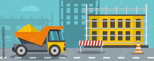 Lorry for construction banner horizontal. Flat illustration of lorry for construction vector banner for web