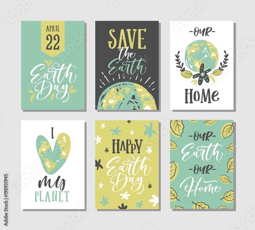 Happy Earth Day Cards Collection. Vector illustration.