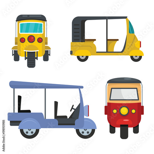 Tuk rickshaw Thailand icons set. Flat illustration of 4 tuk rickshaw Thailand vector icons for web