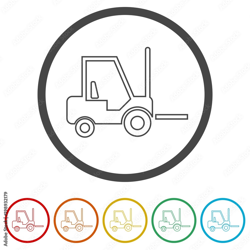 Forklift icon, Forklift truck side silhouette, 6 Colors Included