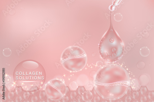 Pink collagen Serum drop, cosmetic advertising background ready to use, luxury skin care ad, illustration vector.