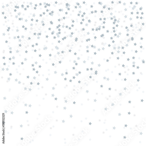 Abstract wallpaper with random falling silver stars. Grey color. Geometric background with confetti. Texture for design. Print for polygraphy, posters, t-shirts and textiles. Greeting cards