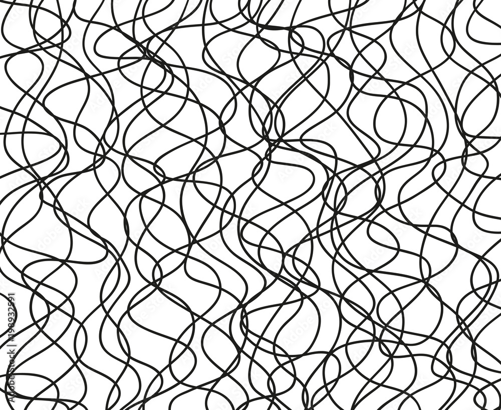 Chaos pattern. Hand drawn dinamic scrawls. Pattern with lines and waves. Universal texture. Abstract dinamic background. Doodle for design. Lineal wallpaper. Decorative style. Line art creation