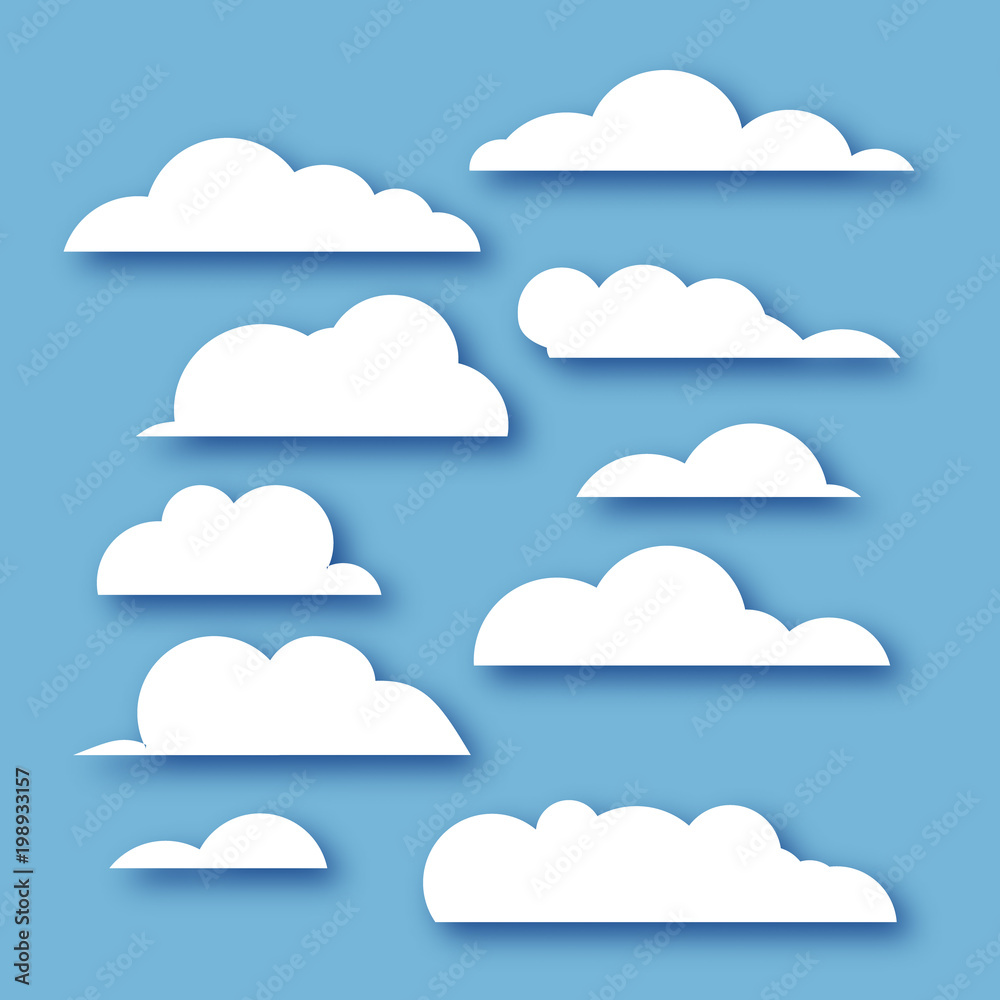 White clouds collection in paper cut style on blue heaven. White clouds collection in paper cut style on blue heaven.