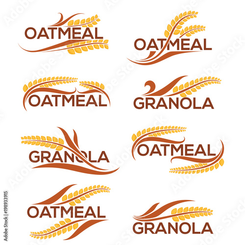 oatmeal and granola logo template with lettering composition and grain images