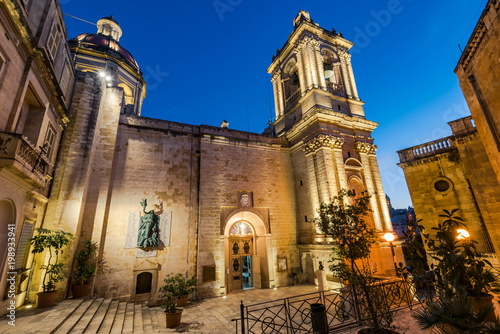 St. Lawrence's Church at night, Birgu,Malta photo