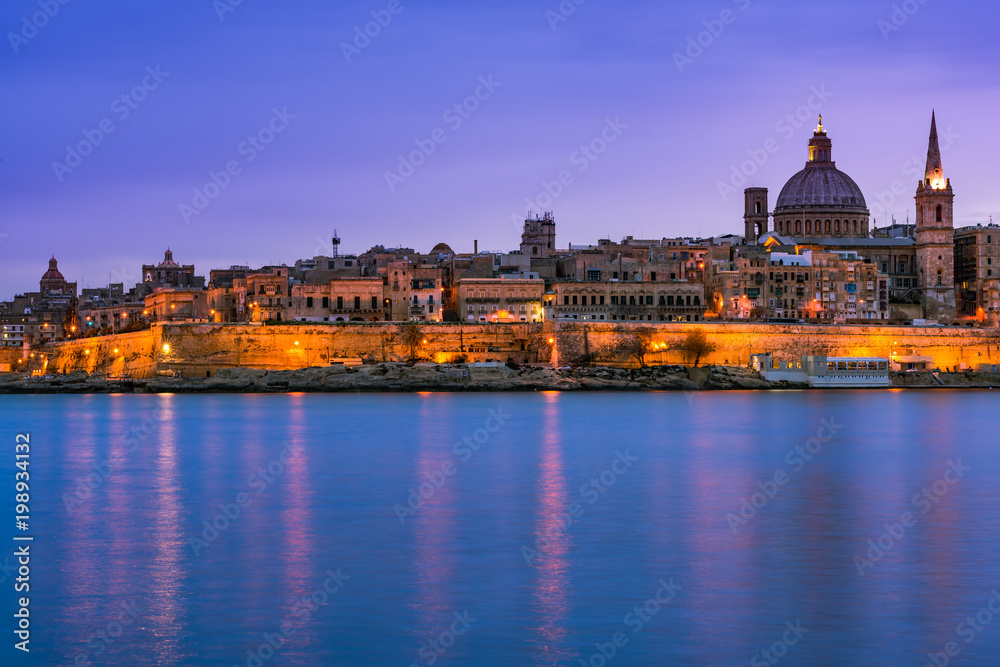 Evening view on skyline of Valletta,Malta