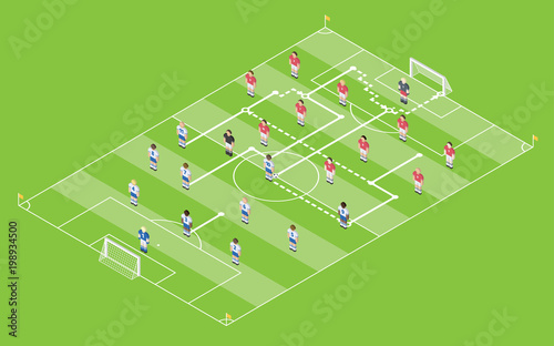 Isometric Style Football / Soccer Tactic Table. Field With Game Scheme.