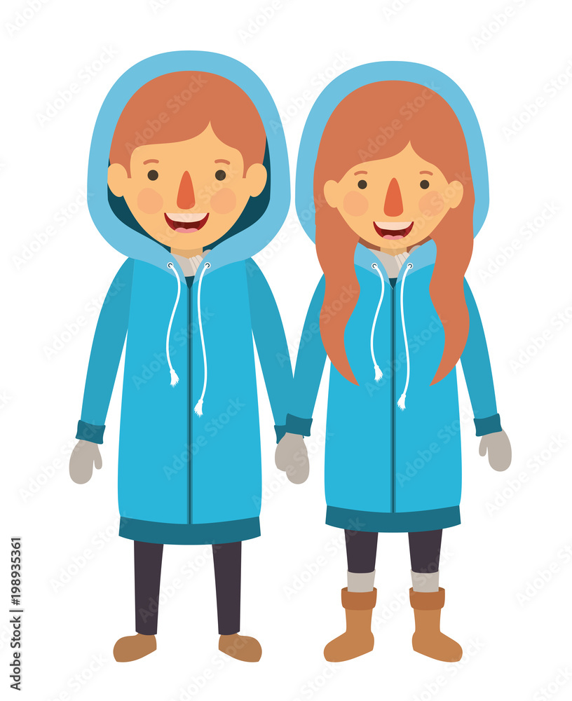 couple with winter suit characters couple with winter suit characters