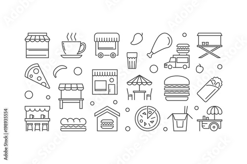 Street food festival horizontal vector linear banner