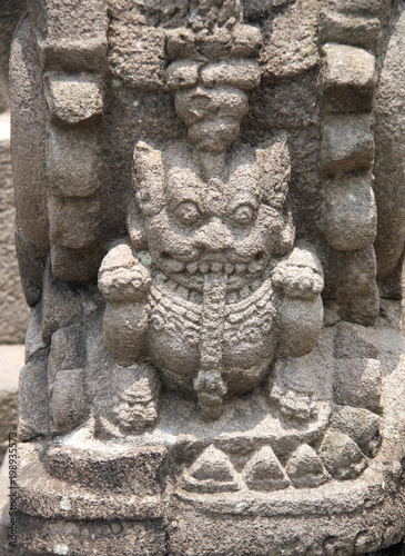Ancient stone bas-relief, Buddist temple Borobudur, Yogyakarta