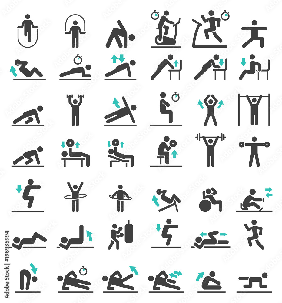 Fitness exercise workout icons set. Vector illustrations. Stock Vector |  Adobe Stock
