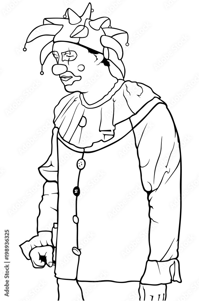 Black and White Clown Standing - Outline Illustration, Vector Stock ...