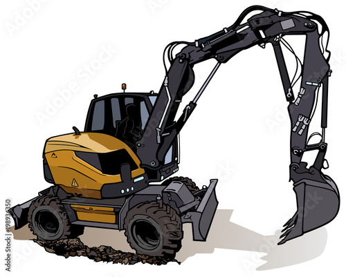 Wheel Excavator Machine - Colored Illustration, Vector