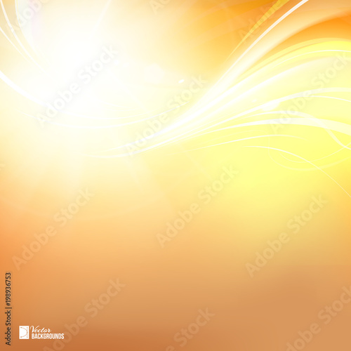 Colorful smooth light lines on orange background. Vector Illustration.