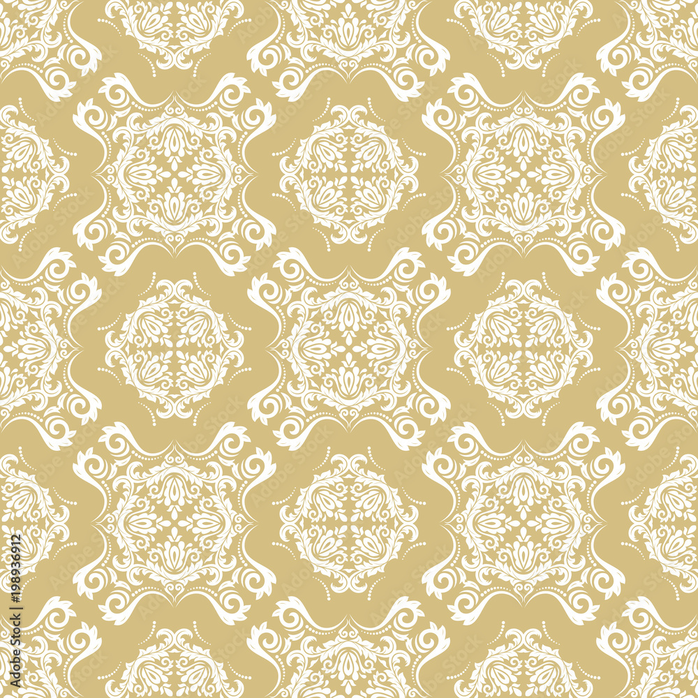 Orient vector classic golden and white pattern. Seamless abstract background with vintage elements. Orient background Orient vector classic golden and white pattern. Seamless abstract background with vintage elements. Orient background