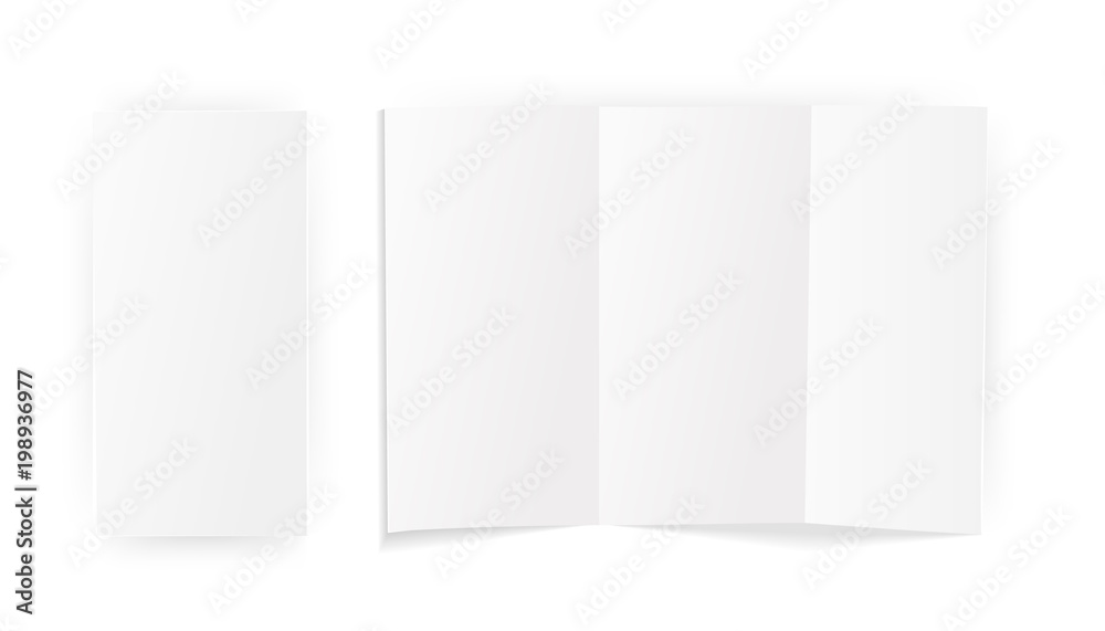 A blank sheet of paper folded . Mock Up Template. Isolated on white background. Vector
