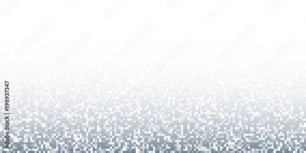 Pixel Abstract Gray Technology Gradient Horizontal Background. Business mosaic light mosaic design backdrop with failing pixels. Pixelated pattern texture. Big data flow vector Illustration.