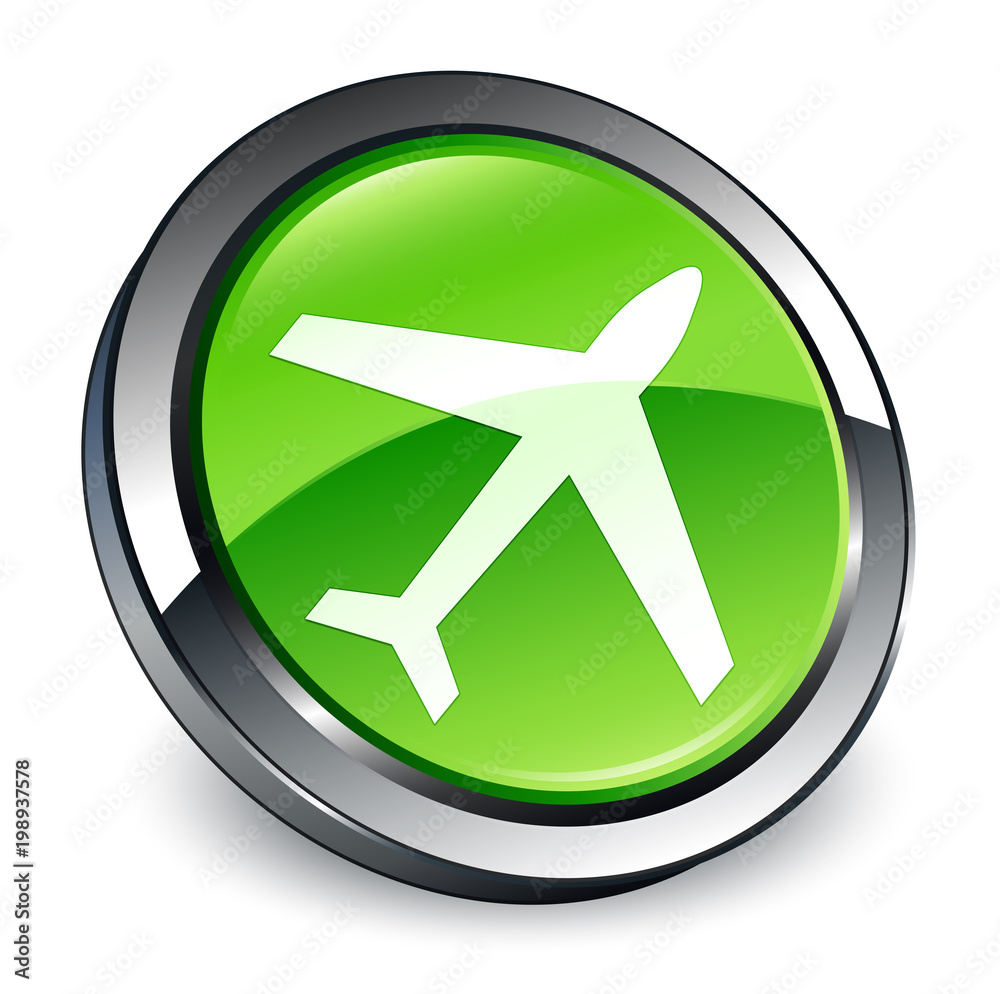 Plane icon 3d green round button Plane icon 3d green round button