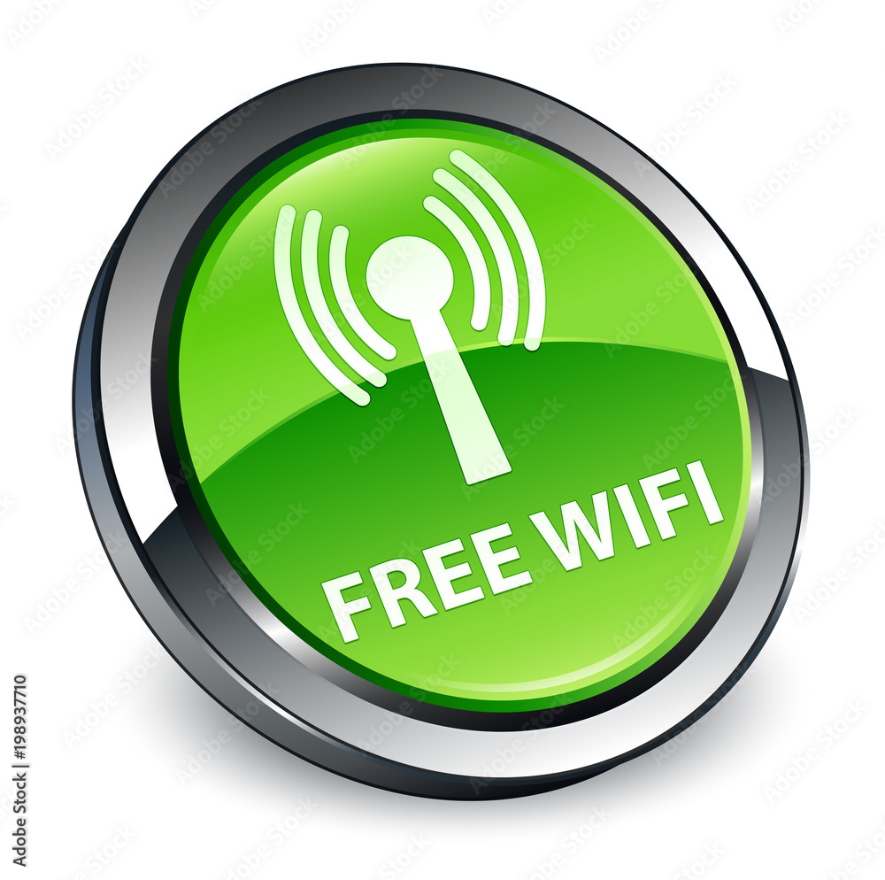 Free wifi (wlan network) 3d green round button Free wifi (wlan network) 3d green round button