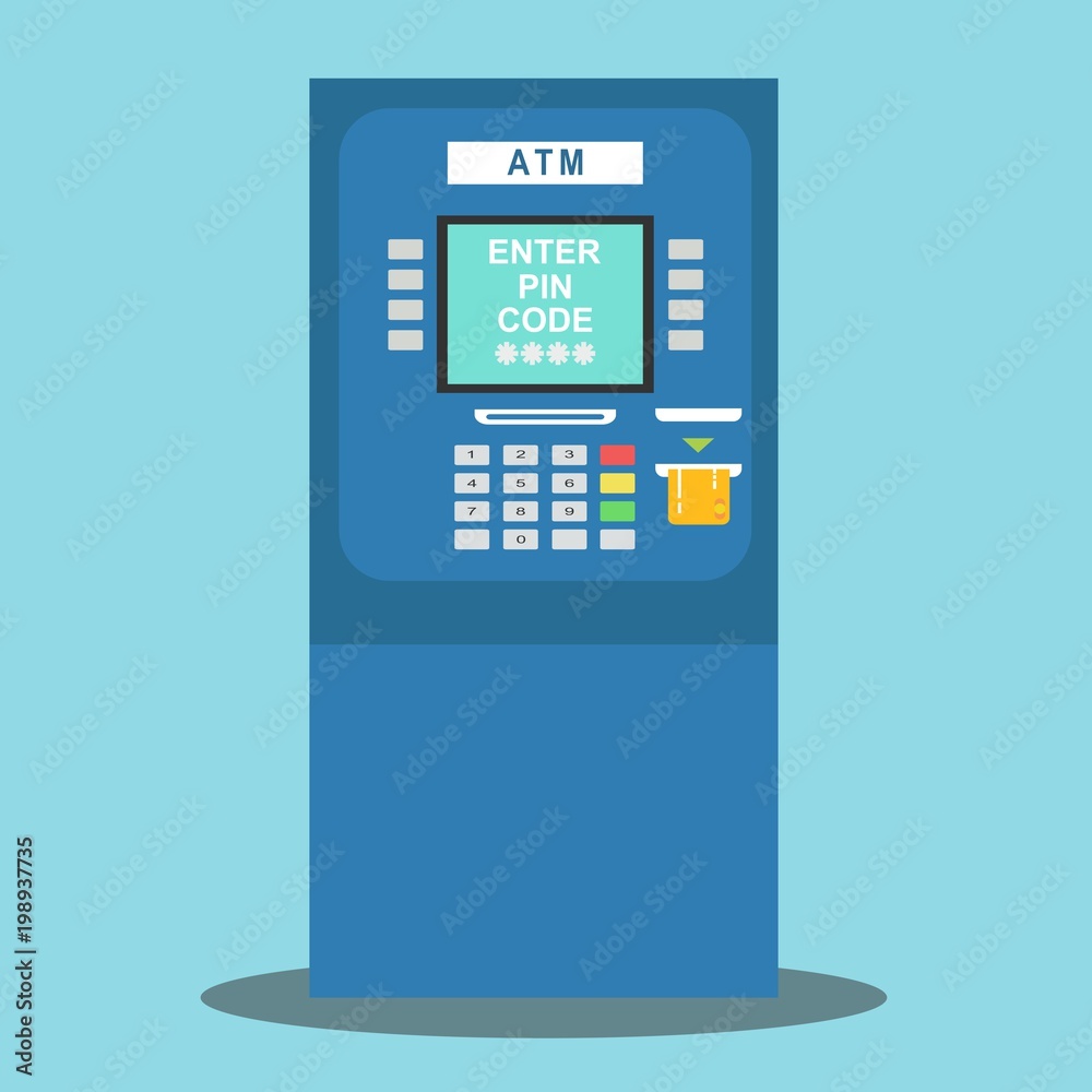 ATM payment vector illustration. ATM machine with credit card
