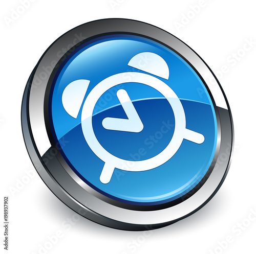 Alarm clock icon 3d blue round button