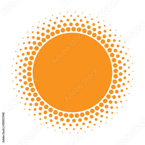 Sun icon. Halftone orange circle with gradient  texture circles logo design element. Vector illustration