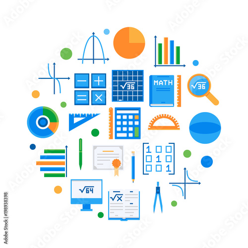 Mathematics and science round flat vector illustration