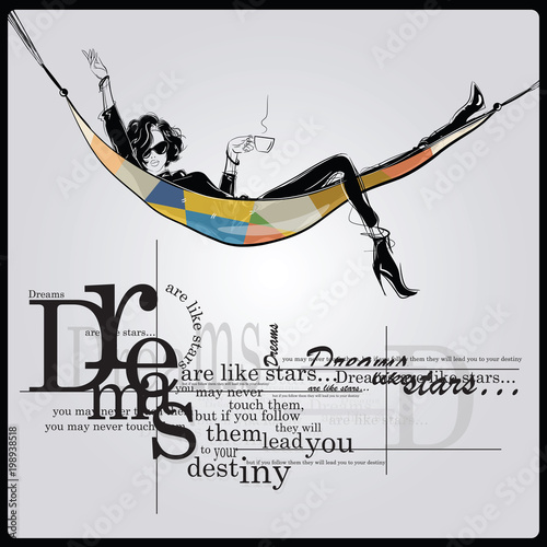 Fashion quote with fashion woman in sketch style.